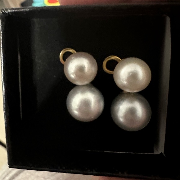 Jewelry - New Authentic South Sea Pearl Drop Earrings - Cream Top  & Silvery Blue Bottom